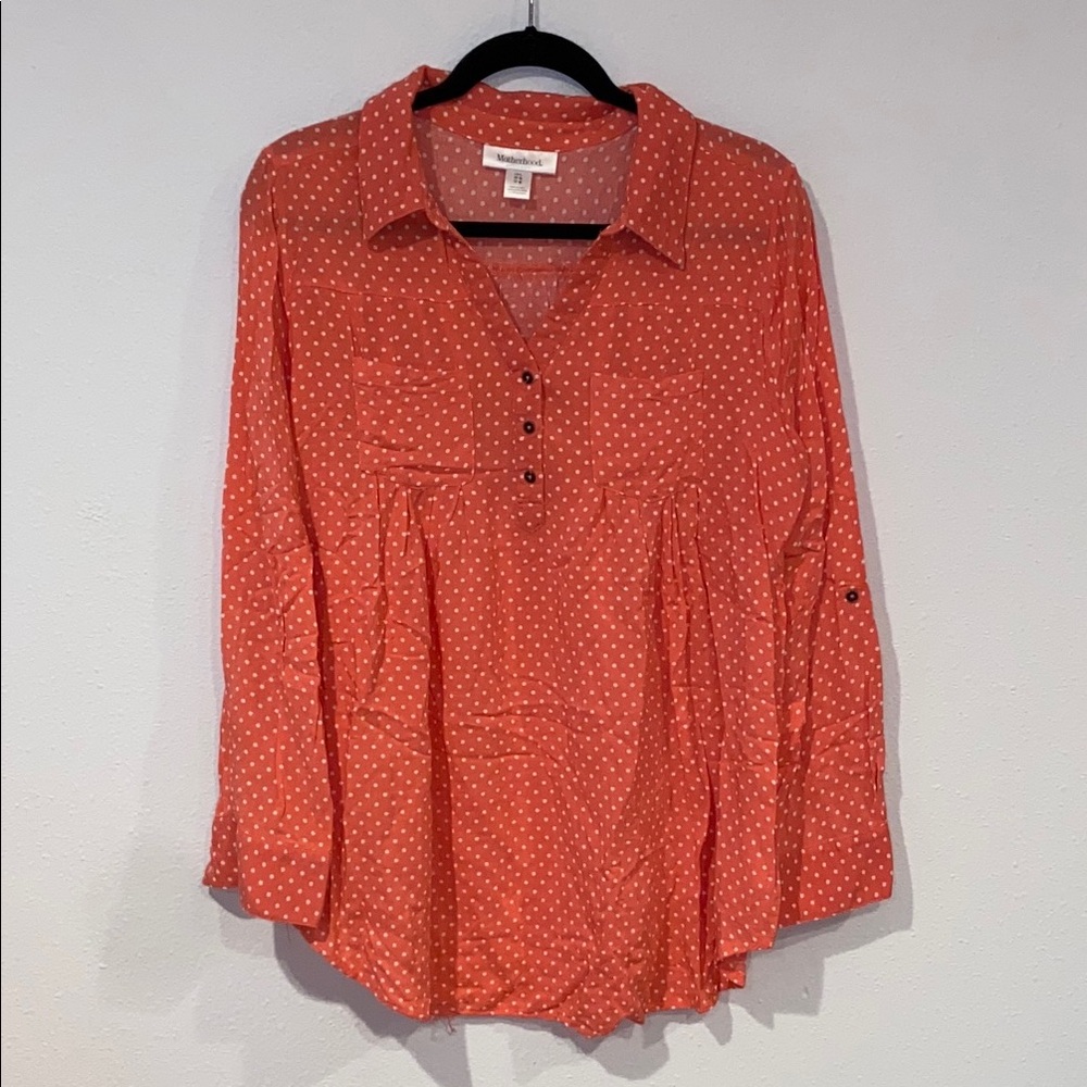 Coral Polka Dot Maternity Top